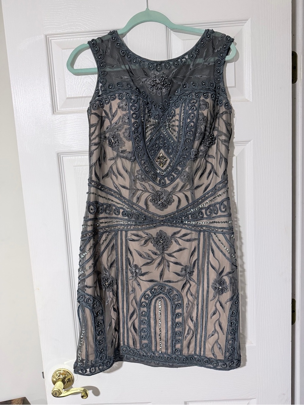 Black Label Gray Beaded Embroidered Mini Dress